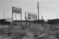 שלטים משמאל הכניסה ליישוב, 1978.
צילום: ישראל סיני