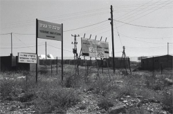 שלטים משמאל הכניסה ליישוב, 1978.
צילום: ישראל סיני